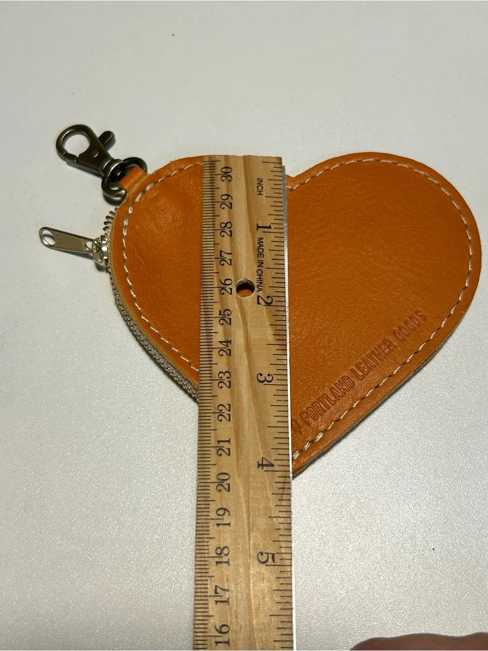 Portland Leather Goods Heart Pouch Key Chain Coin Purse Brown Bag Charm